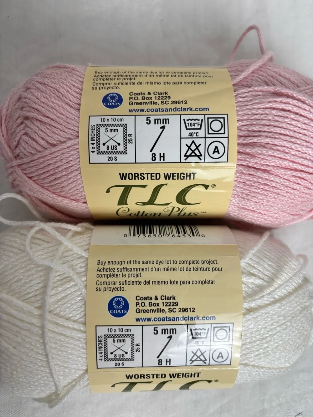 Red Heart Discontinued TLC Cotton Plus Yarn - Pink & White Skeins